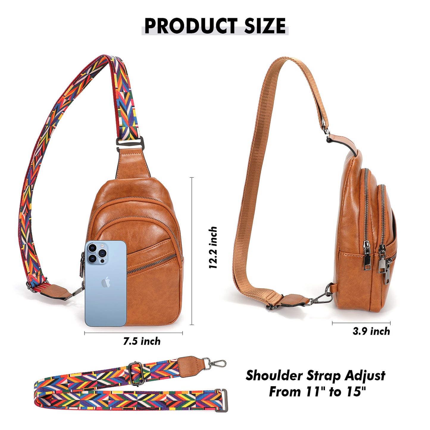 SUOSDEY 5Colors Sling Bag for Women PU Leather Chest Bag for Traveling Hiking Cycling