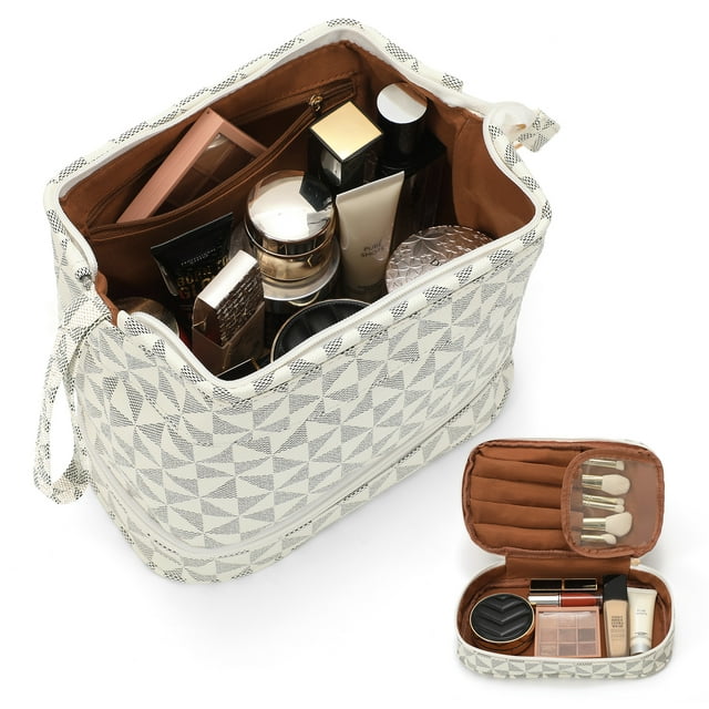 SUOSDEY Women Travel Cosmetic Bag,Portable Large Capacity Checkered Makeup Bag Toiletry Bag