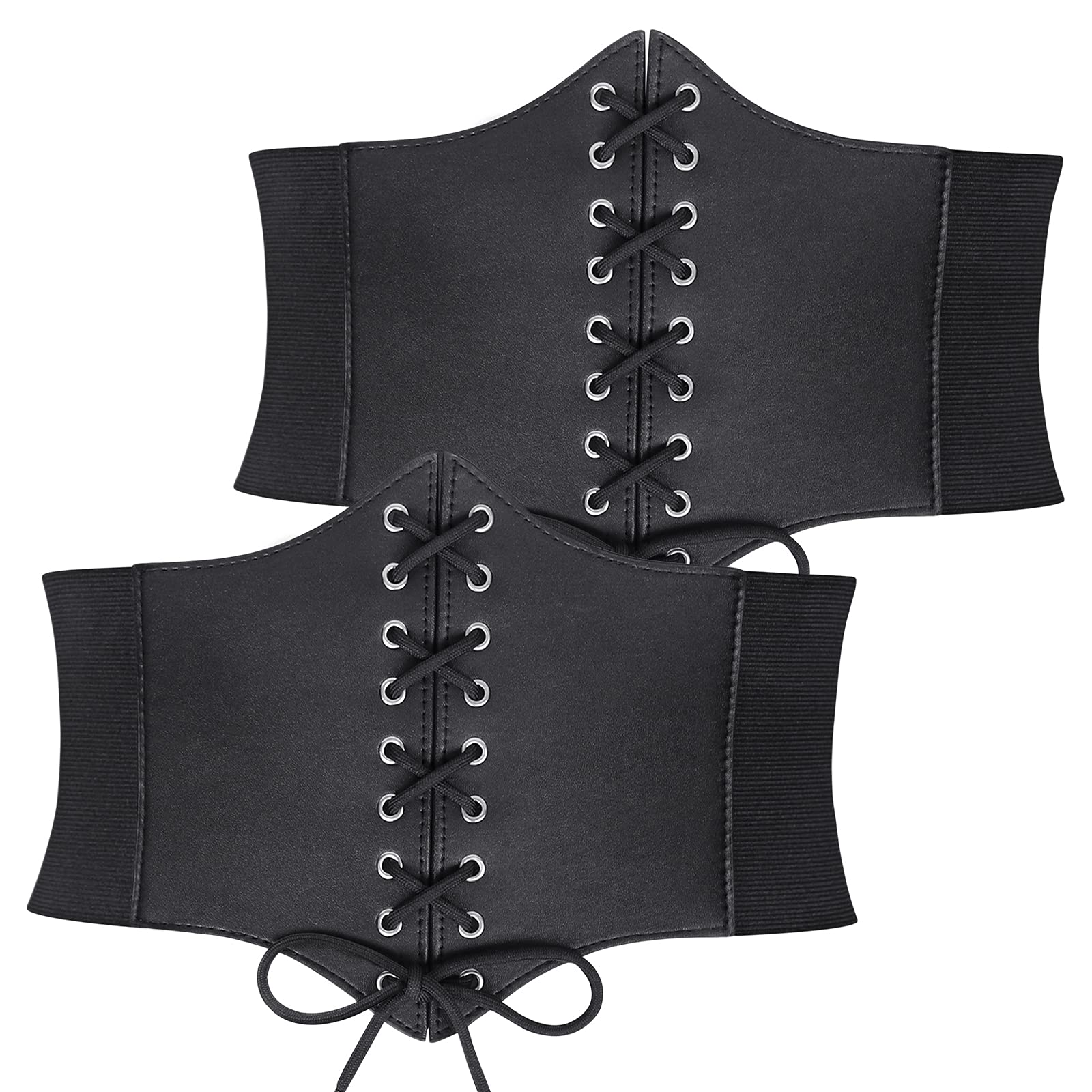 SUOSDEY Black Corset Belt for Women, Vintage Lace-up Elastic Waist Belt,  Tied Waspie Wide Belt for Dresses